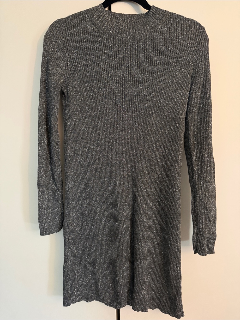 Madewell Gray Sparkle Ribbed Long Sleeve Knit Dress